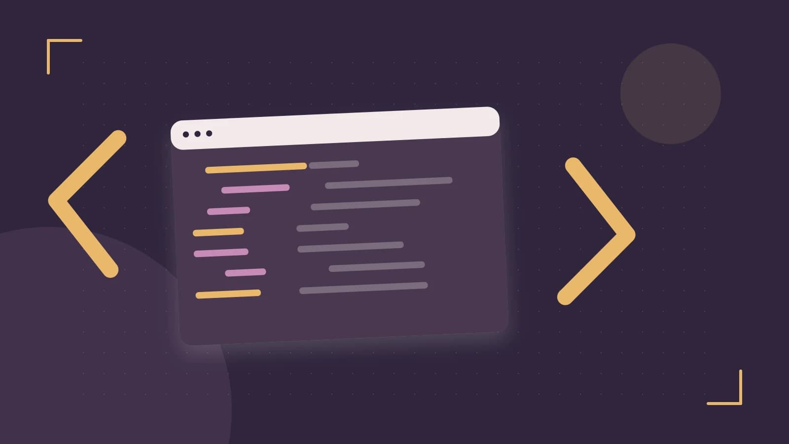 Editorial illustration of an abstract code editor, syntax blocks and oversized programming brackets