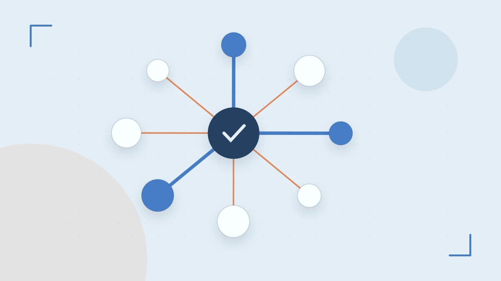 Editorial illustration of an algorithmic node graph with branching paths and a highlighted result