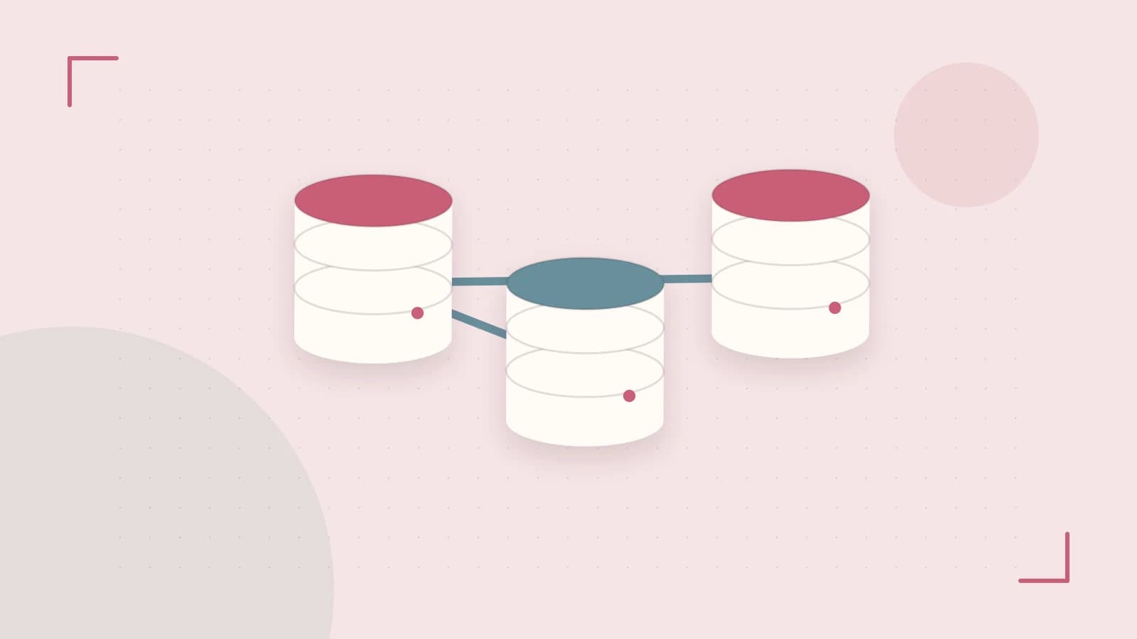 Editorial illustration of structured records, database cylinders and relationships between tables