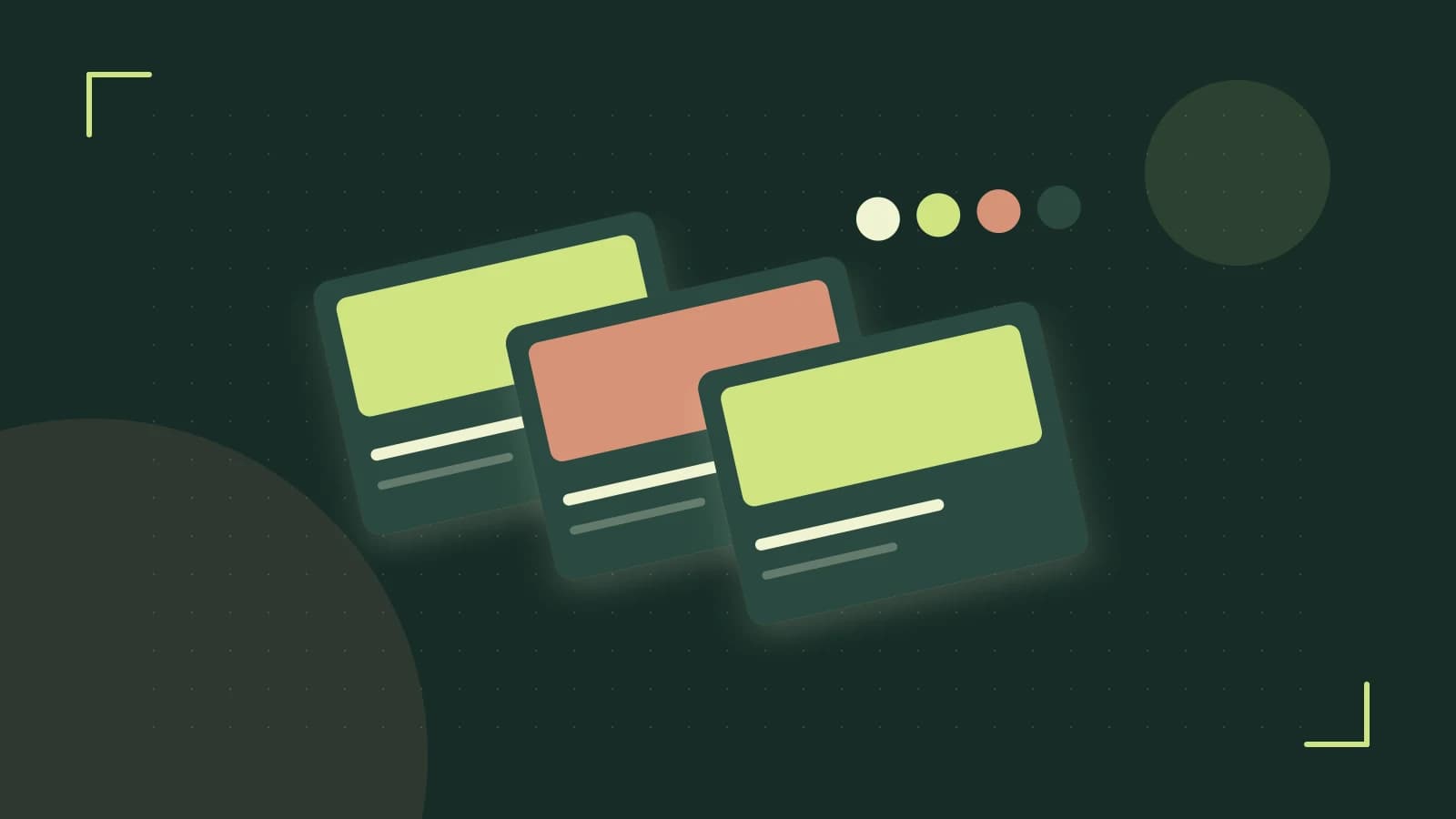 Editorial illustration of responsive browser layouts, overlapping design components and a color system