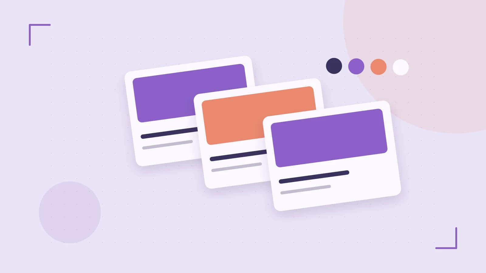 Editorial illustration of responsive browser layouts, overlapping design components and a color system