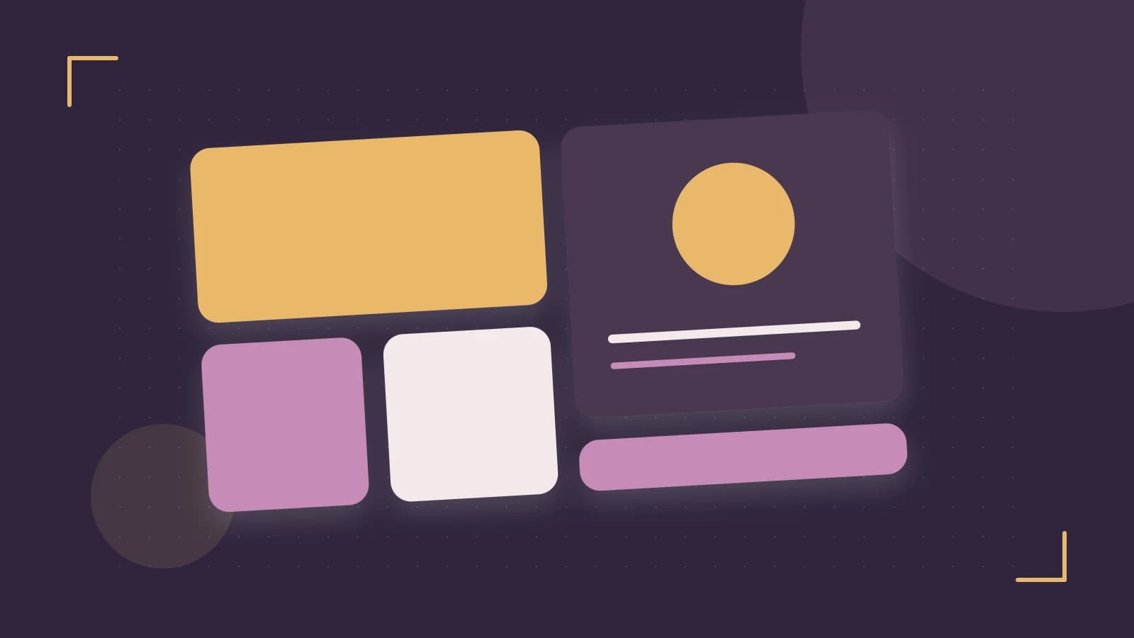 Editorial illustration of responsive browser layouts, overlapping design components and a color system