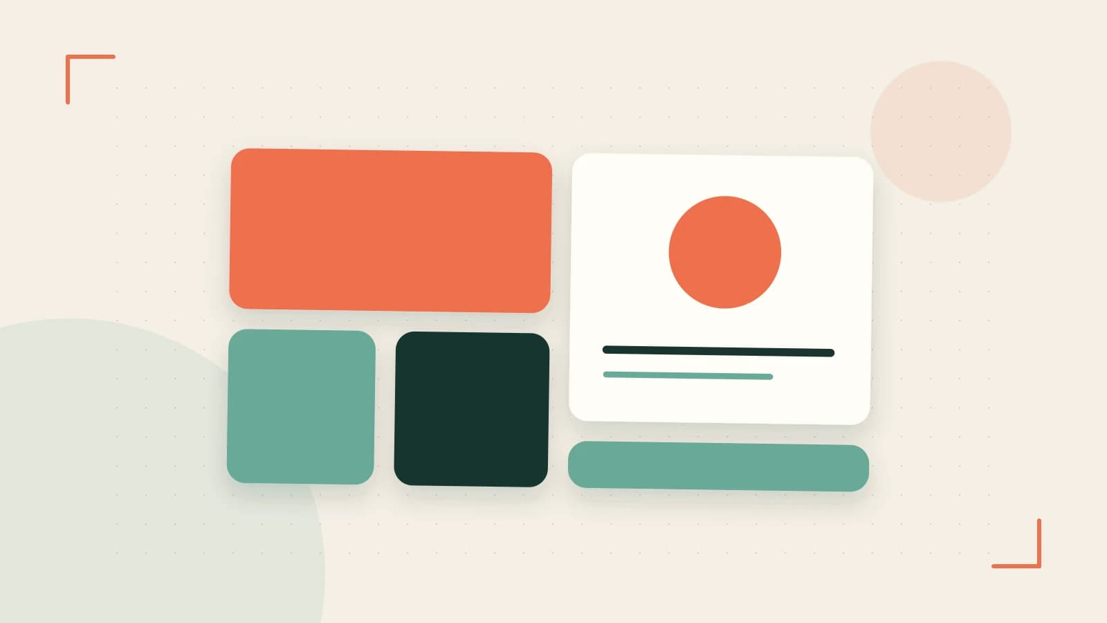 Editorial illustration of responsive browser layouts, overlapping design components and a color system
