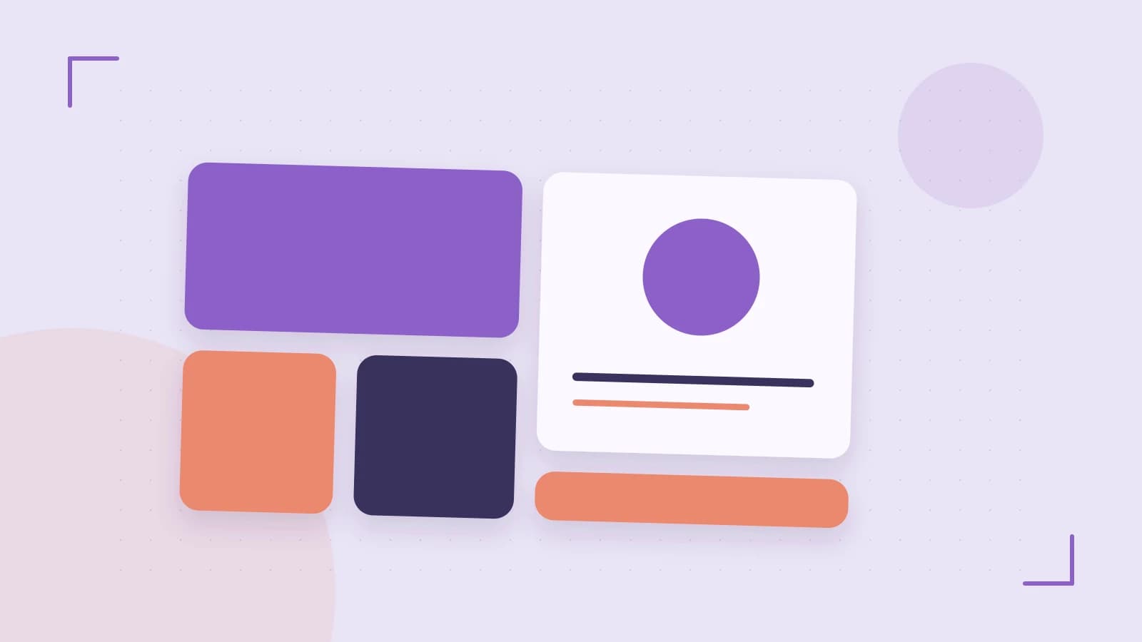Editorial illustration of responsive browser layouts, overlapping design components and a color system