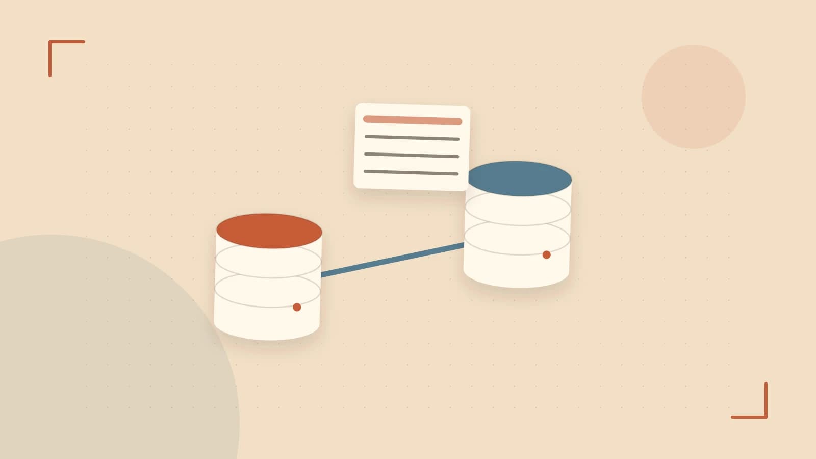 Editorial illustration of structured records, database cylinders and relationships between tables