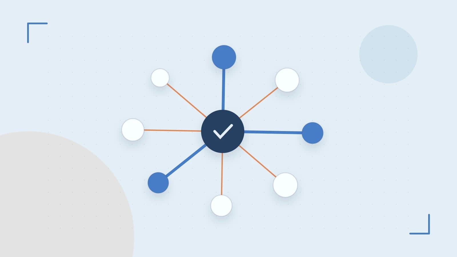 Editorial illustration of an algorithmic node graph with branching paths and a highlighted result