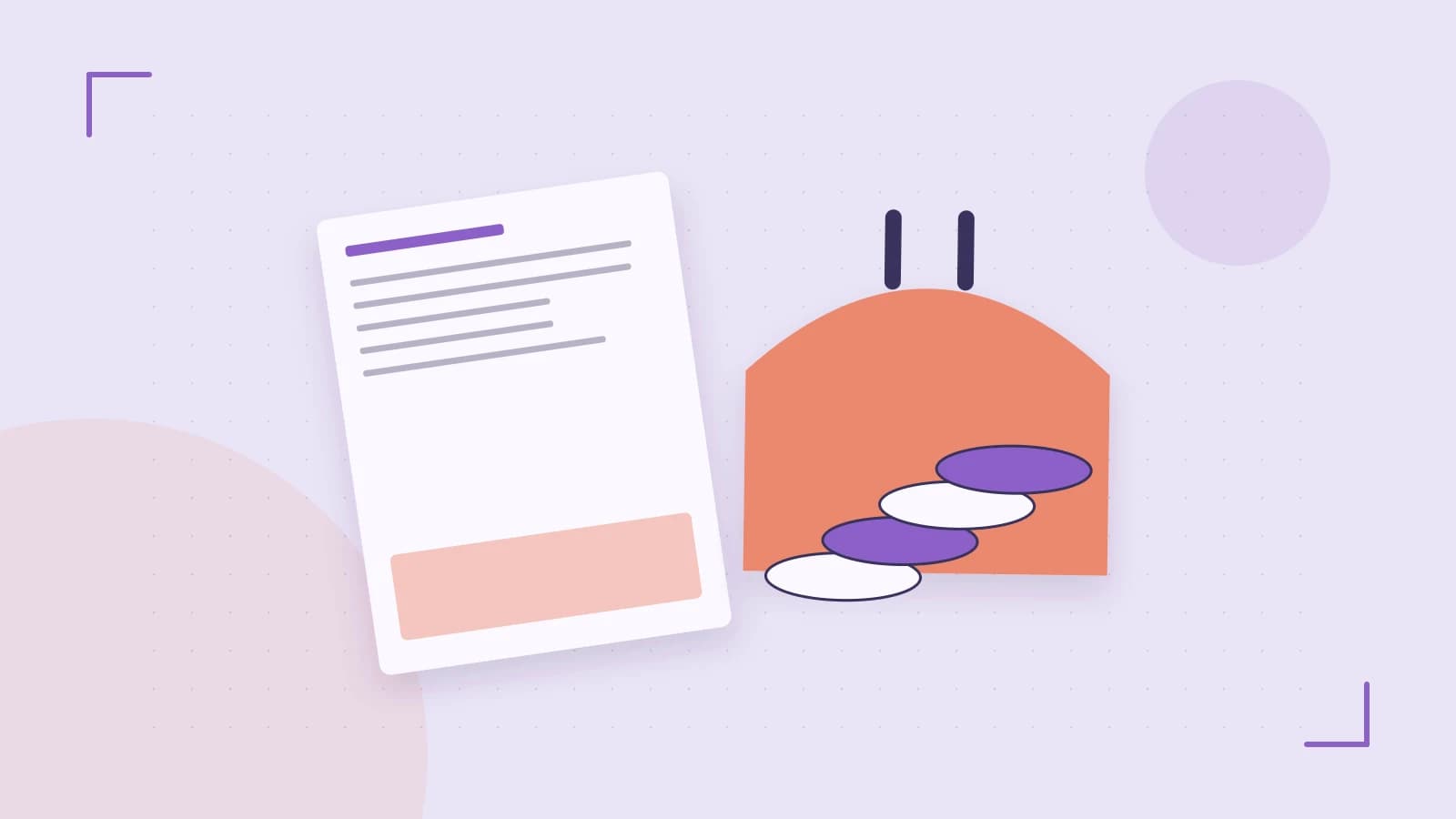 Editorial illustration of abstract coins, a payment card and a geometric financial chart without data labels