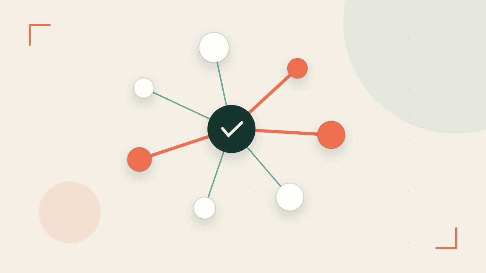 Editorial illustration of an algorithmic node graph with branching paths and a highlighted result
