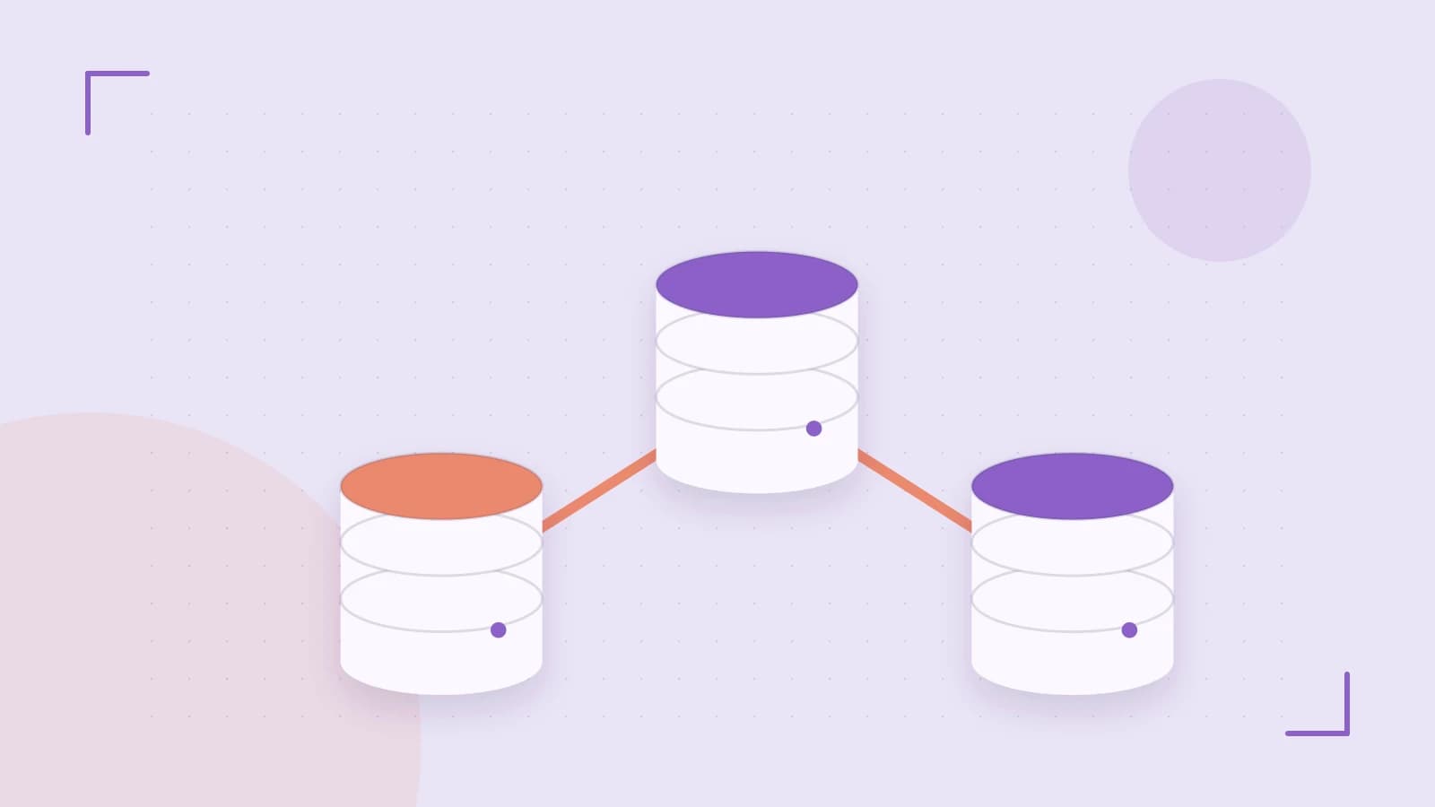 Editorial illustration of structured records, database cylinders and relationships between tables