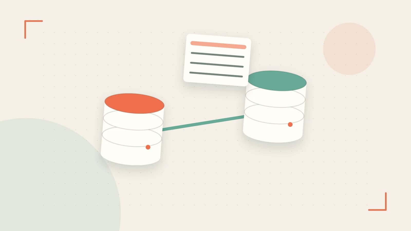 Editorial illustration of structured records, database cylinders and relationships between tables