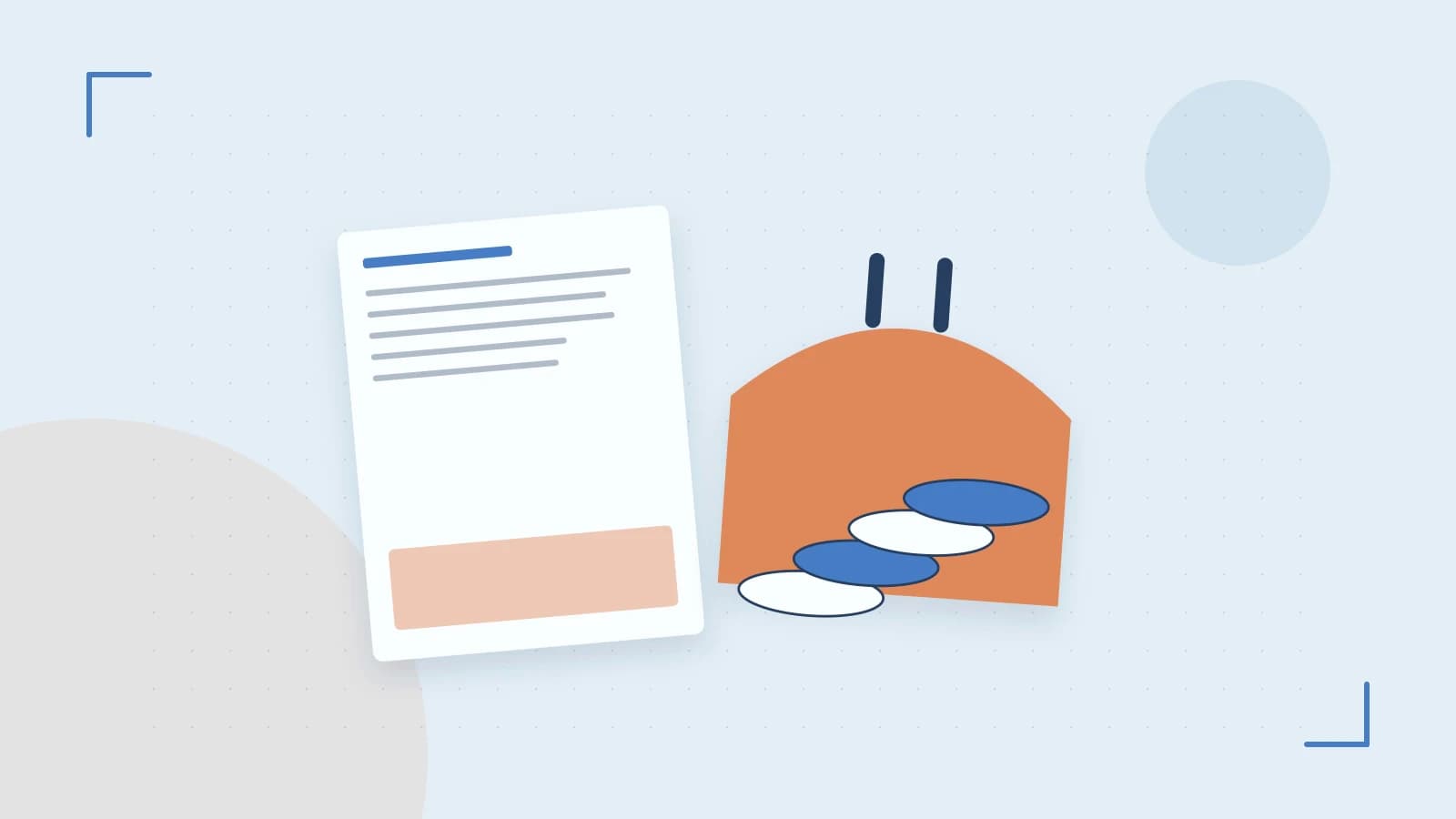 Editorial illustration of abstract coins, a payment card and a geometric financial chart without data labels
