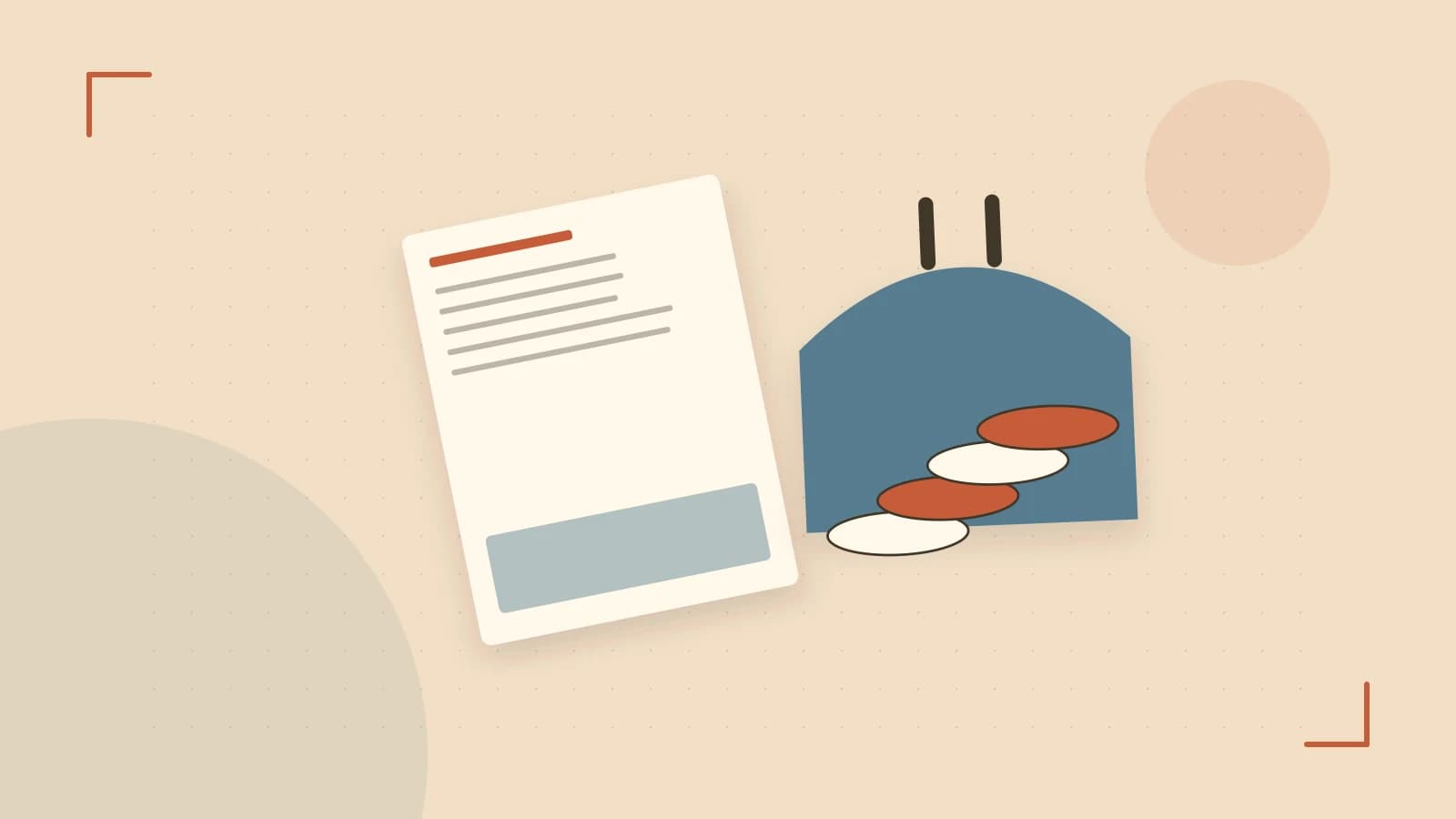 Editorial illustration of abstract coins, a payment card and a geometric financial chart without data labels