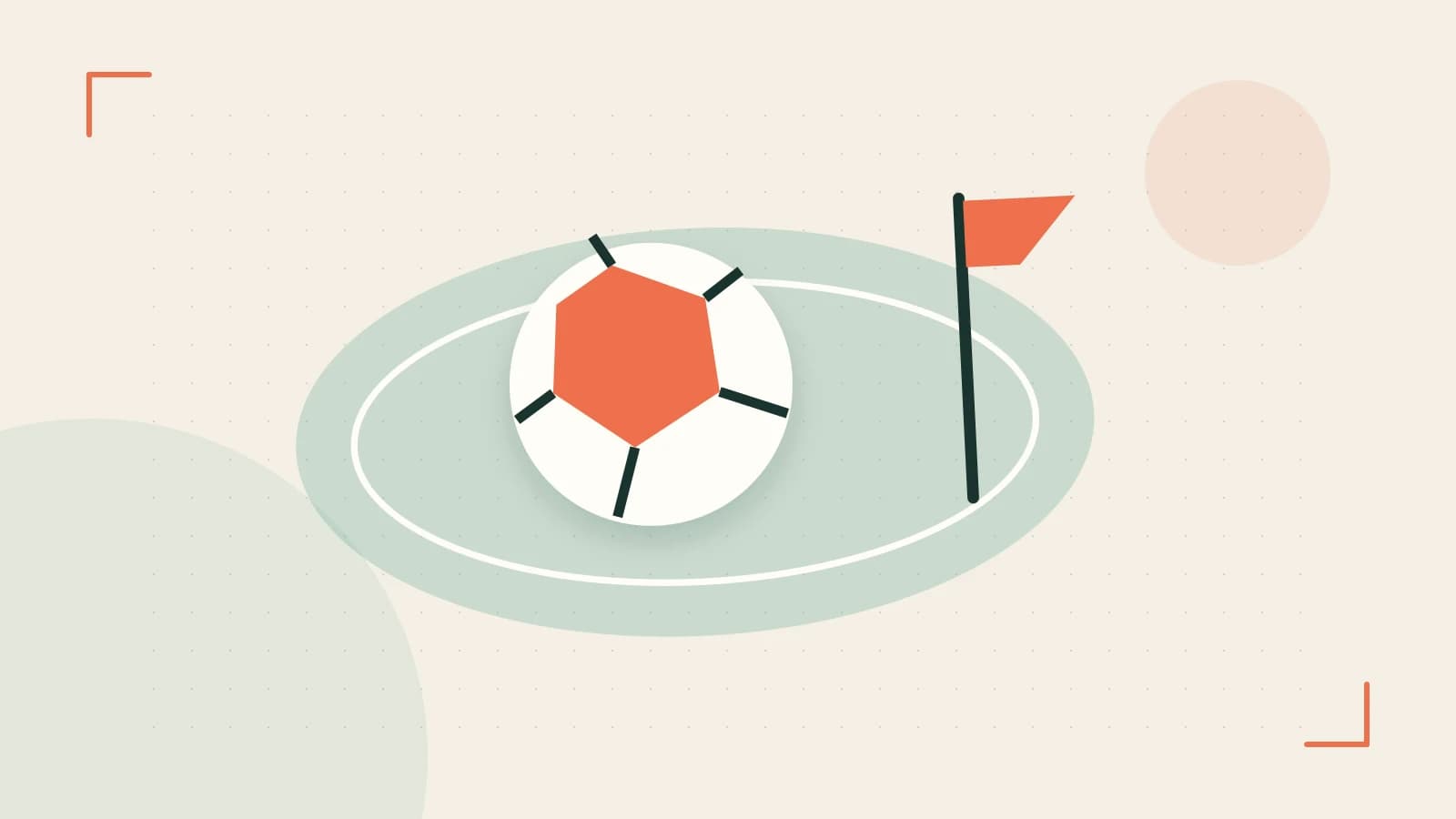 Editorial illustration of a stylized sports ball, stadium geometry and dynamic arcs
