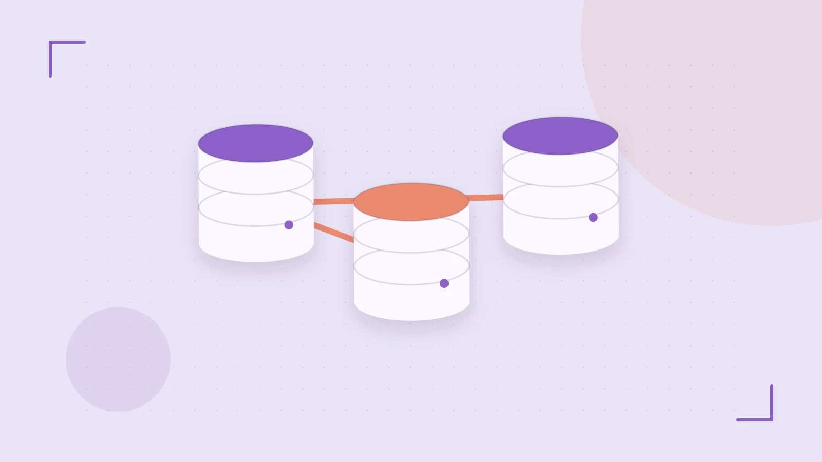 Editorial illustration of structured records, database cylinders and relationships between tables