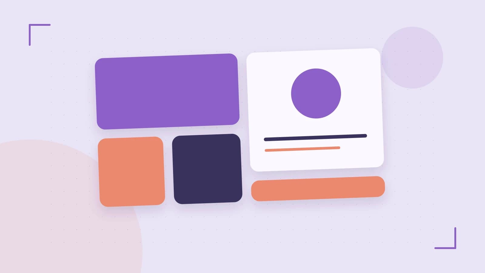 Editorial illustration of responsive browser layouts, overlapping design components and a color system