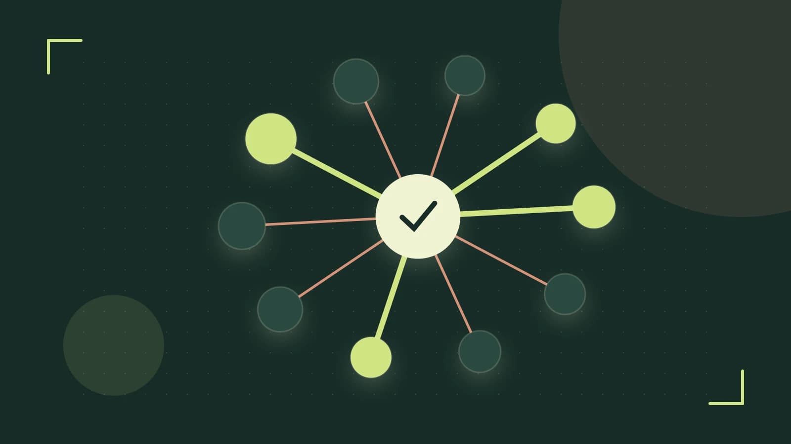 Editorial illustration of an algorithmic node graph with branching paths and a highlighted result