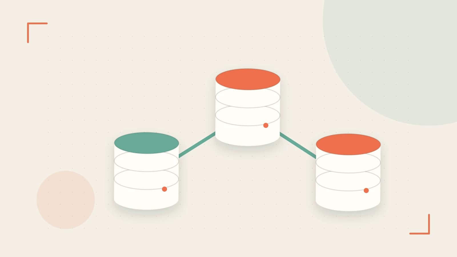 Editorial illustration of structured records, database cylinders and relationships between tables