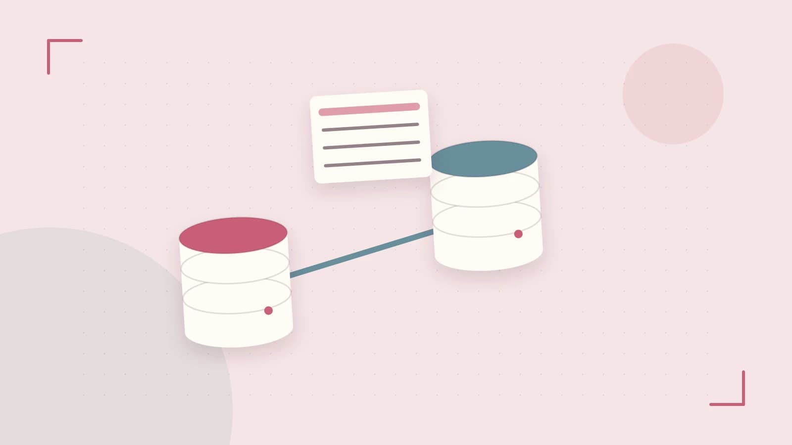 Editorial illustration of structured records, database cylinders and relationships between tables