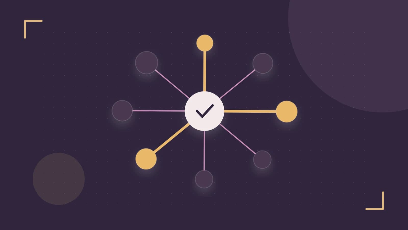Editorial illustration of an algorithmic node graph with branching paths and a highlighted result