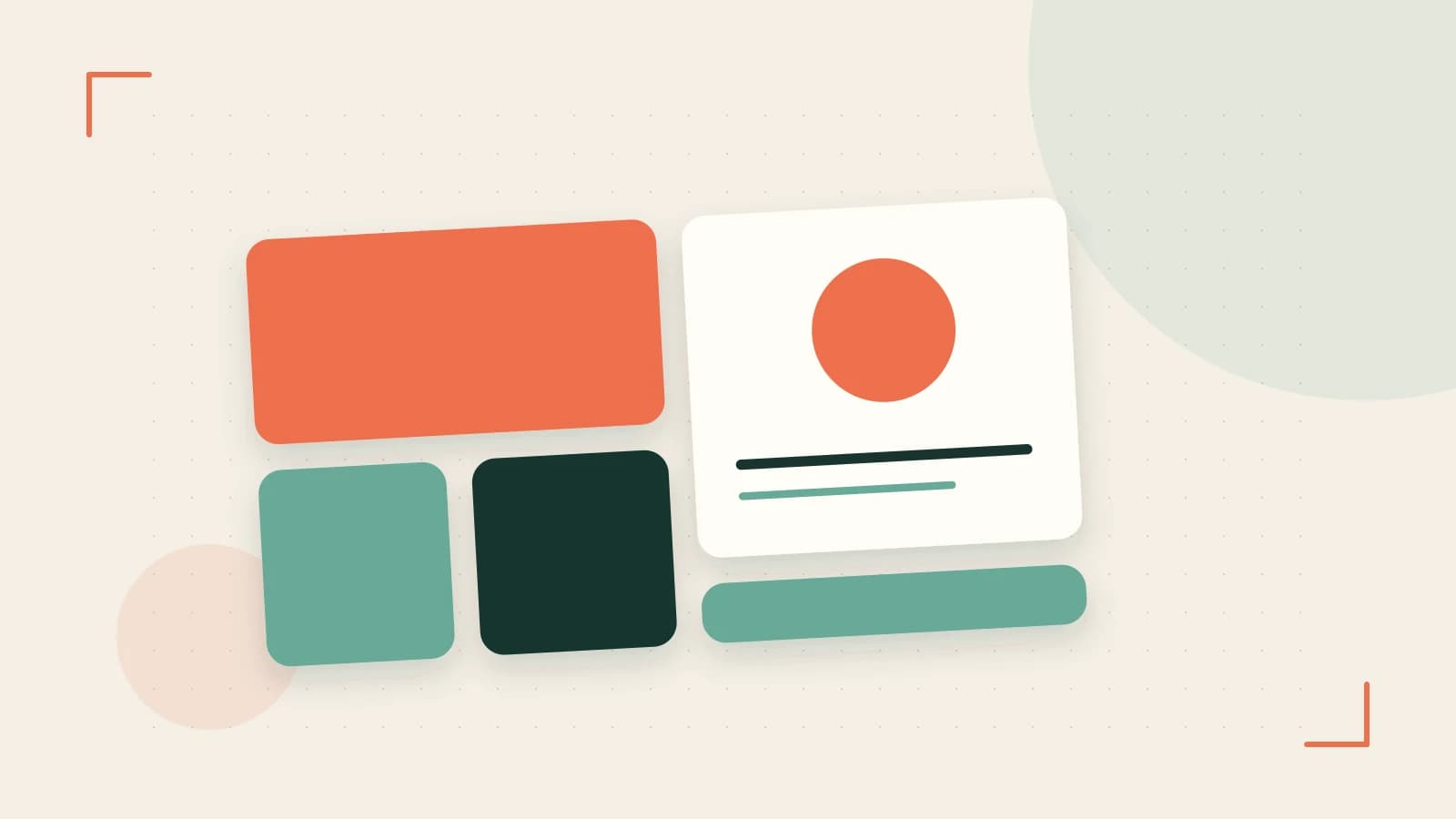 Editorial illustration of responsive browser layouts, overlapping design components and a color system