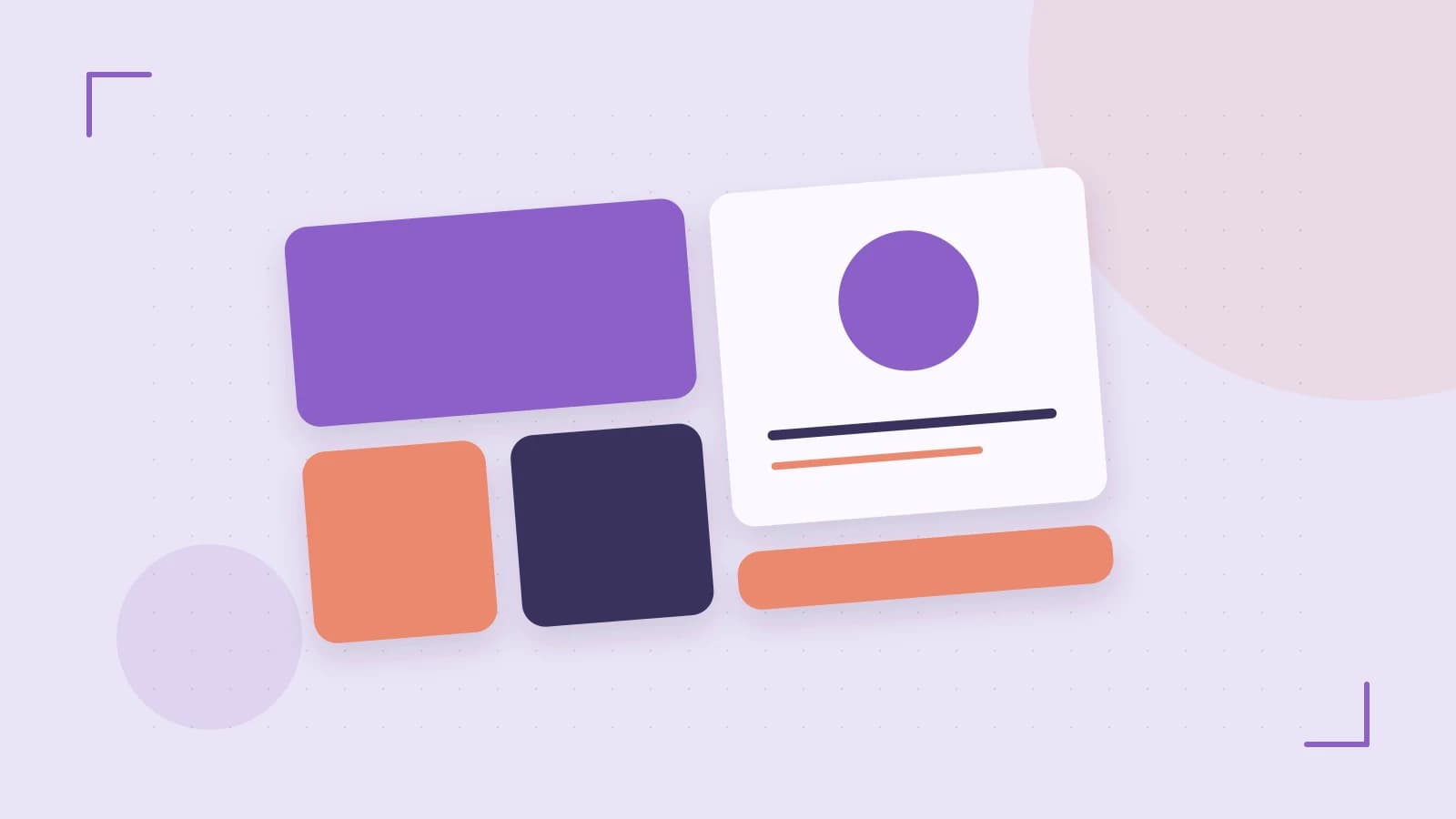 Editorial illustration of responsive browser layouts, overlapping design components and a color system