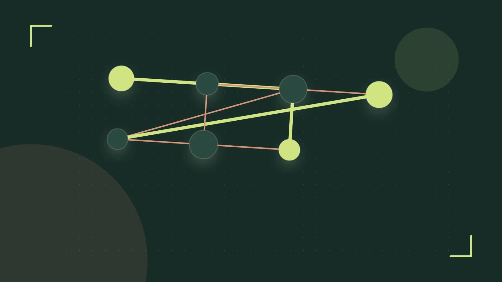 Editorial illustration of an algorithmic node graph with branching paths and a highlighted result