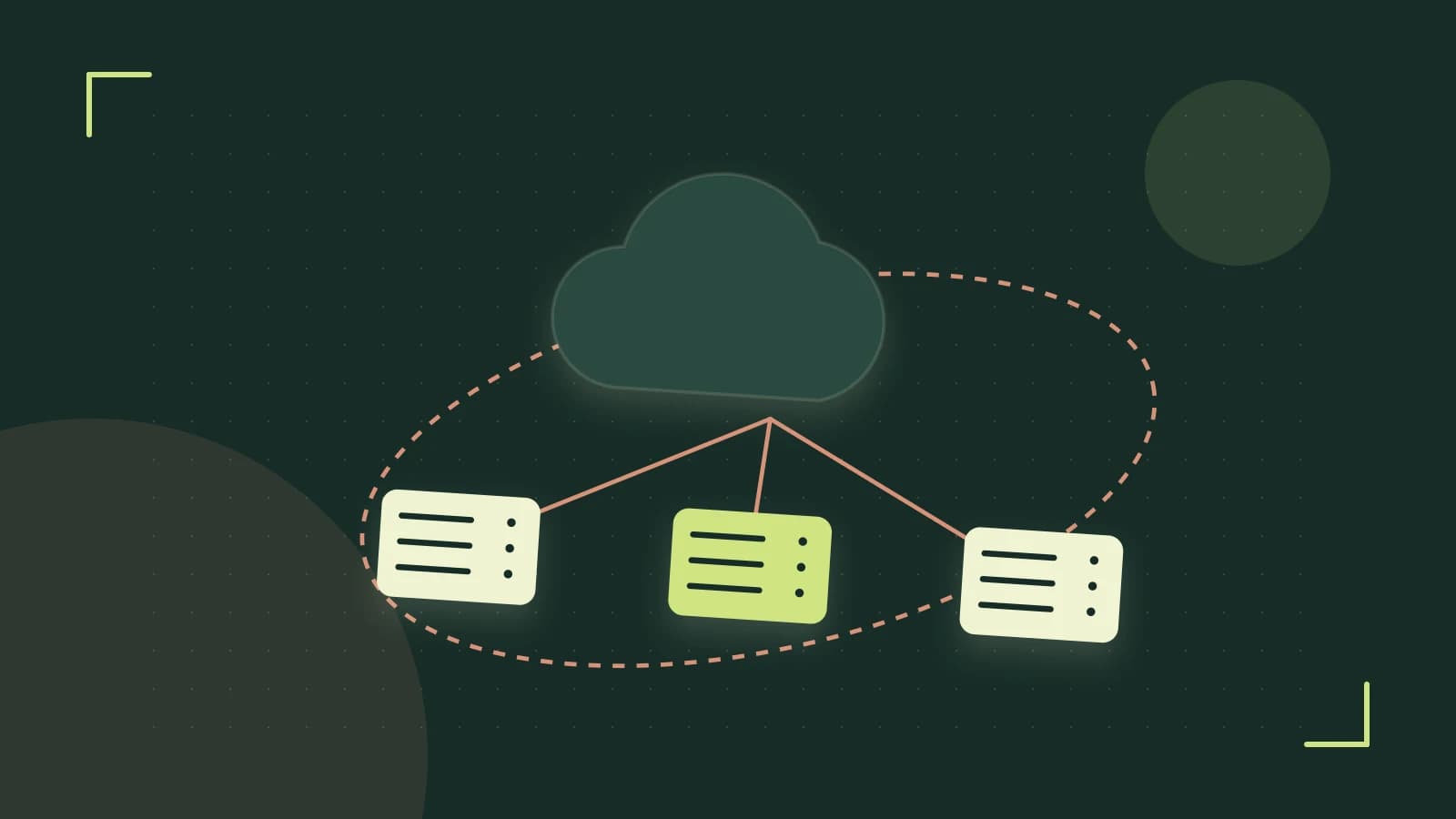 Editorial illustration of cloud infrastructure, connected server racks and an orbital service map