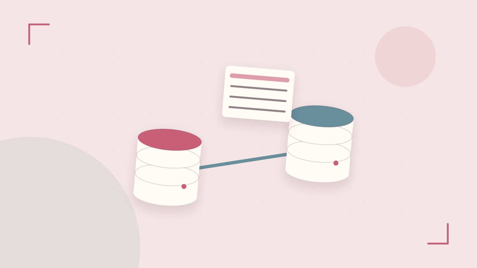 Editorial illustration of structured records, database cylinders and relationships between tables
