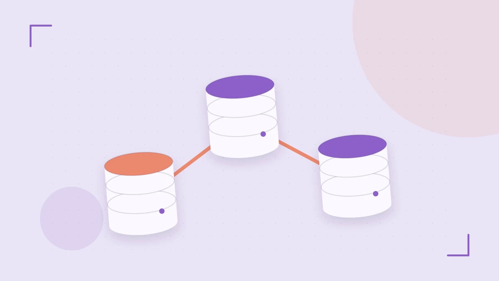Editorial illustration of structured records, database cylinders and relationships between tables