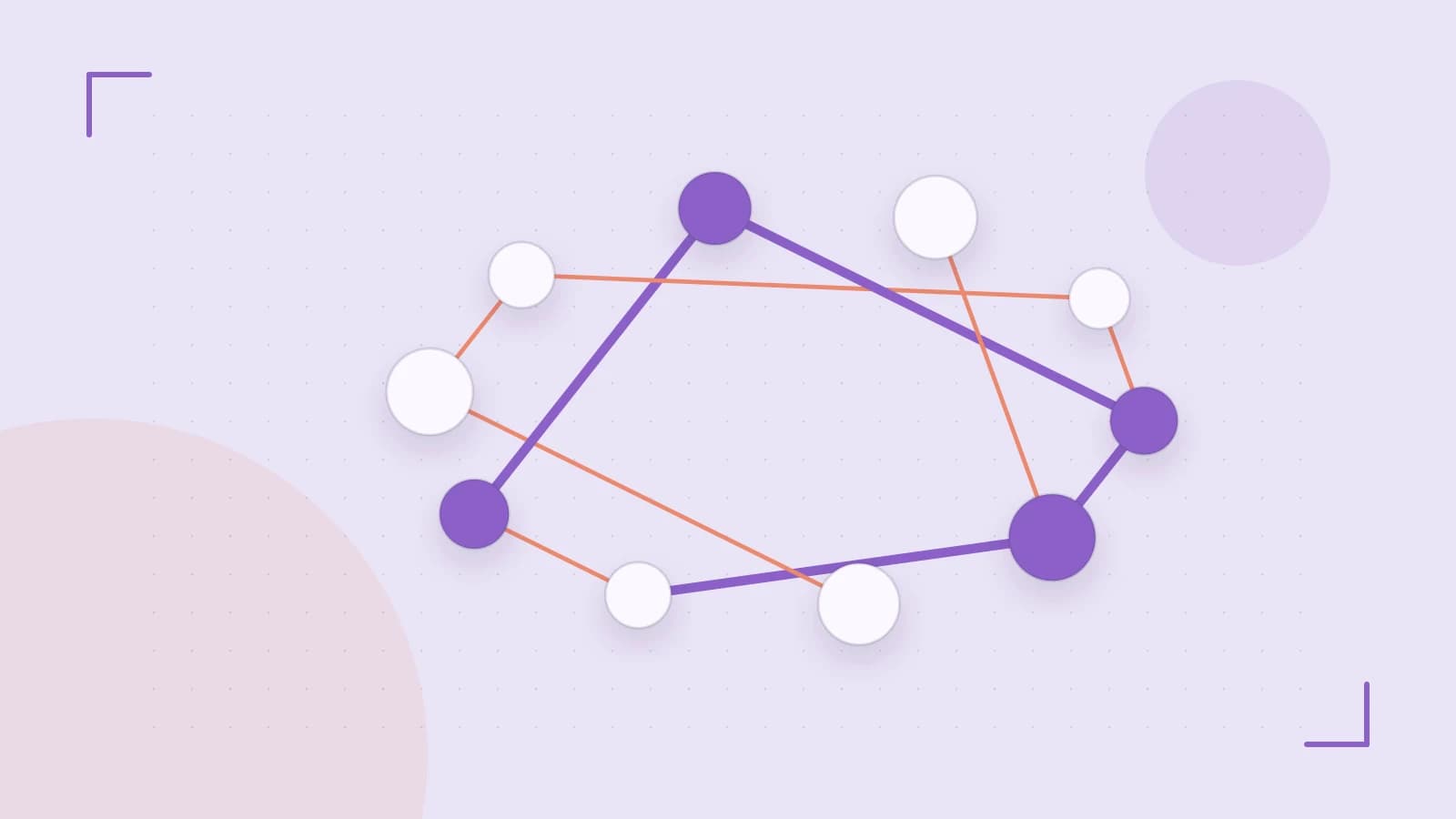 Editorial illustration of an algorithmic node graph with branching paths and a highlighted result