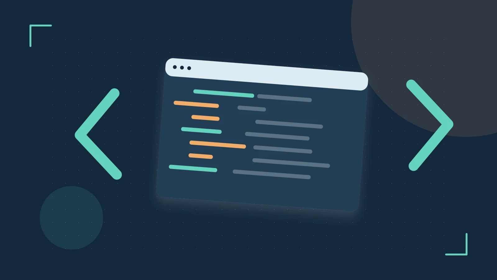 Editorial illustration of an abstract code editor, syntax blocks and oversized programming brackets