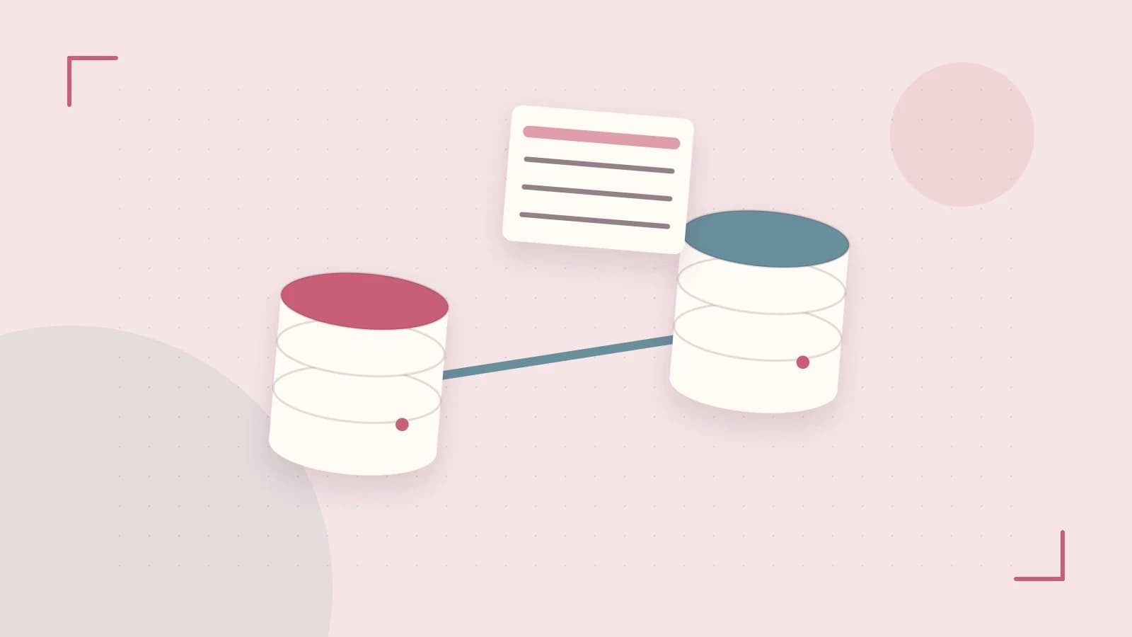 Editorial illustration of structured records, database cylinders and relationships between tables