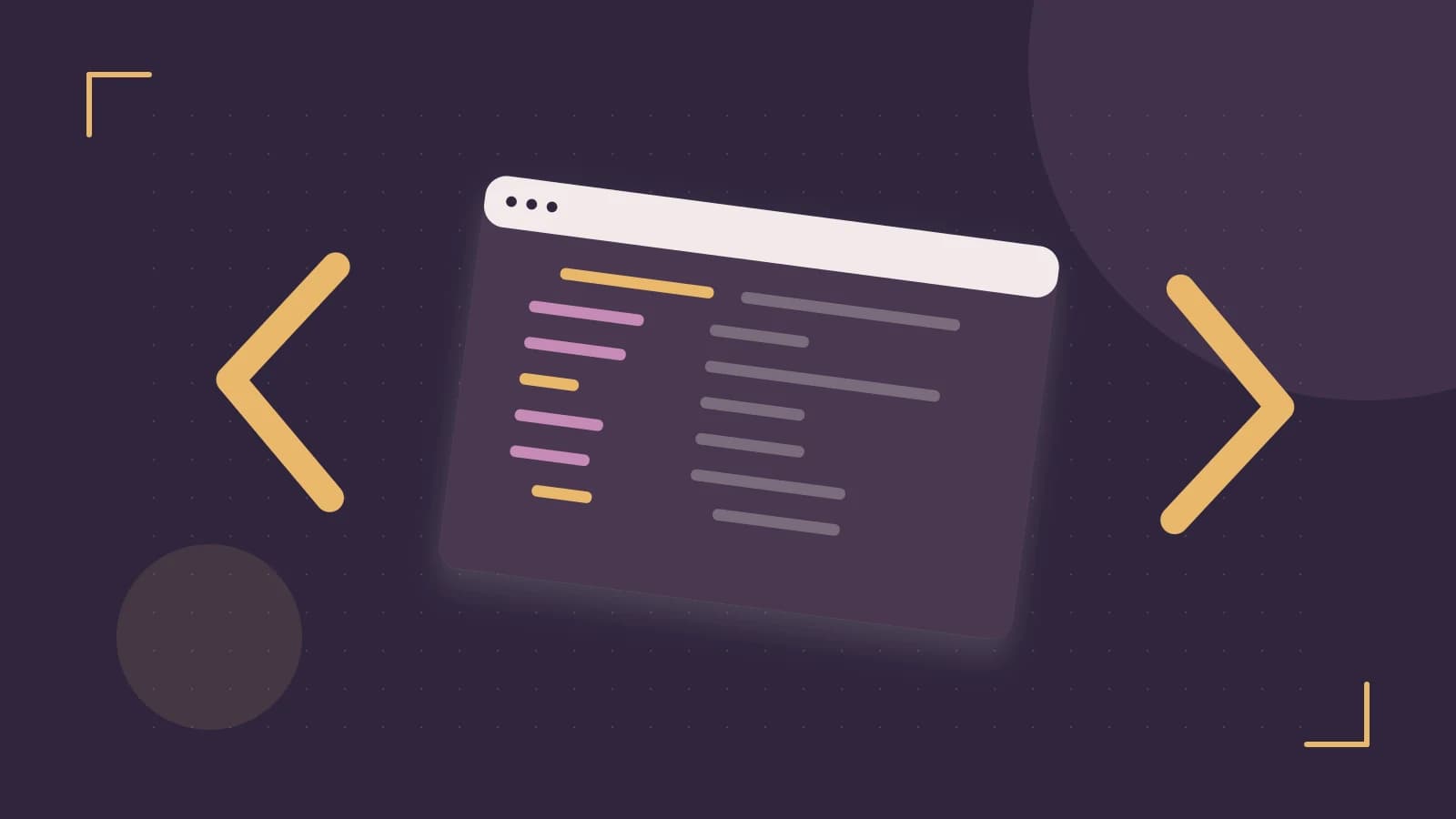 Editorial illustration of an abstract code editor, syntax blocks and oversized programming brackets