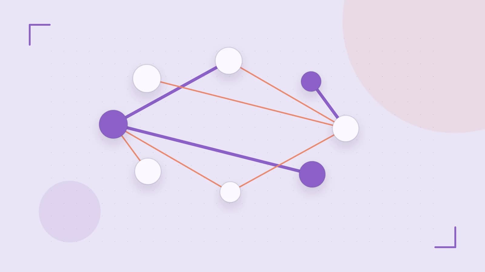 Editorial illustration of an algorithmic node graph with branching paths and a highlighted result