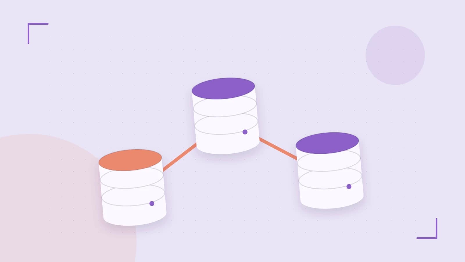 Editorial illustration of structured records, database cylinders and relationships between tables