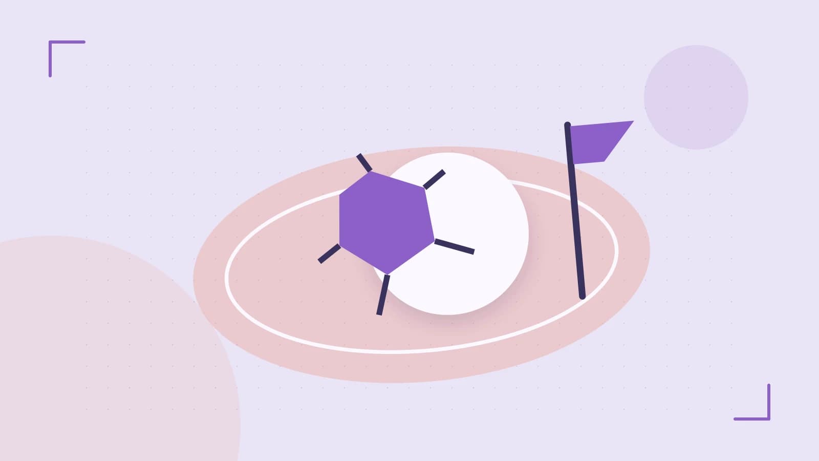 Editorial illustration of a stylized sports ball, stadium geometry and dynamic arcs