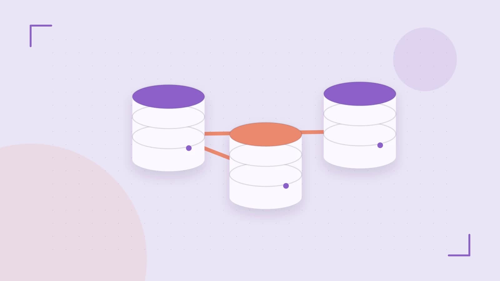 Editorial illustration of structured records, database cylinders and relationships between tables