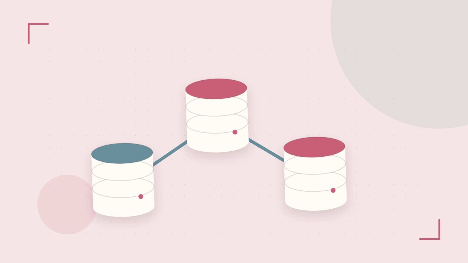 Editorial illustration of structured records, database cylinders and relationships between tables