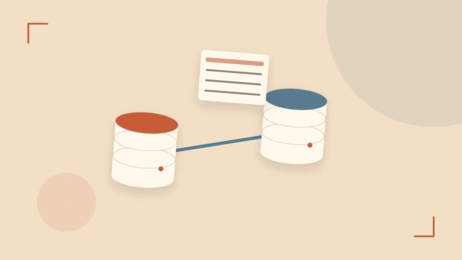 Editorial illustration of structured records, database cylinders and relationships between tables