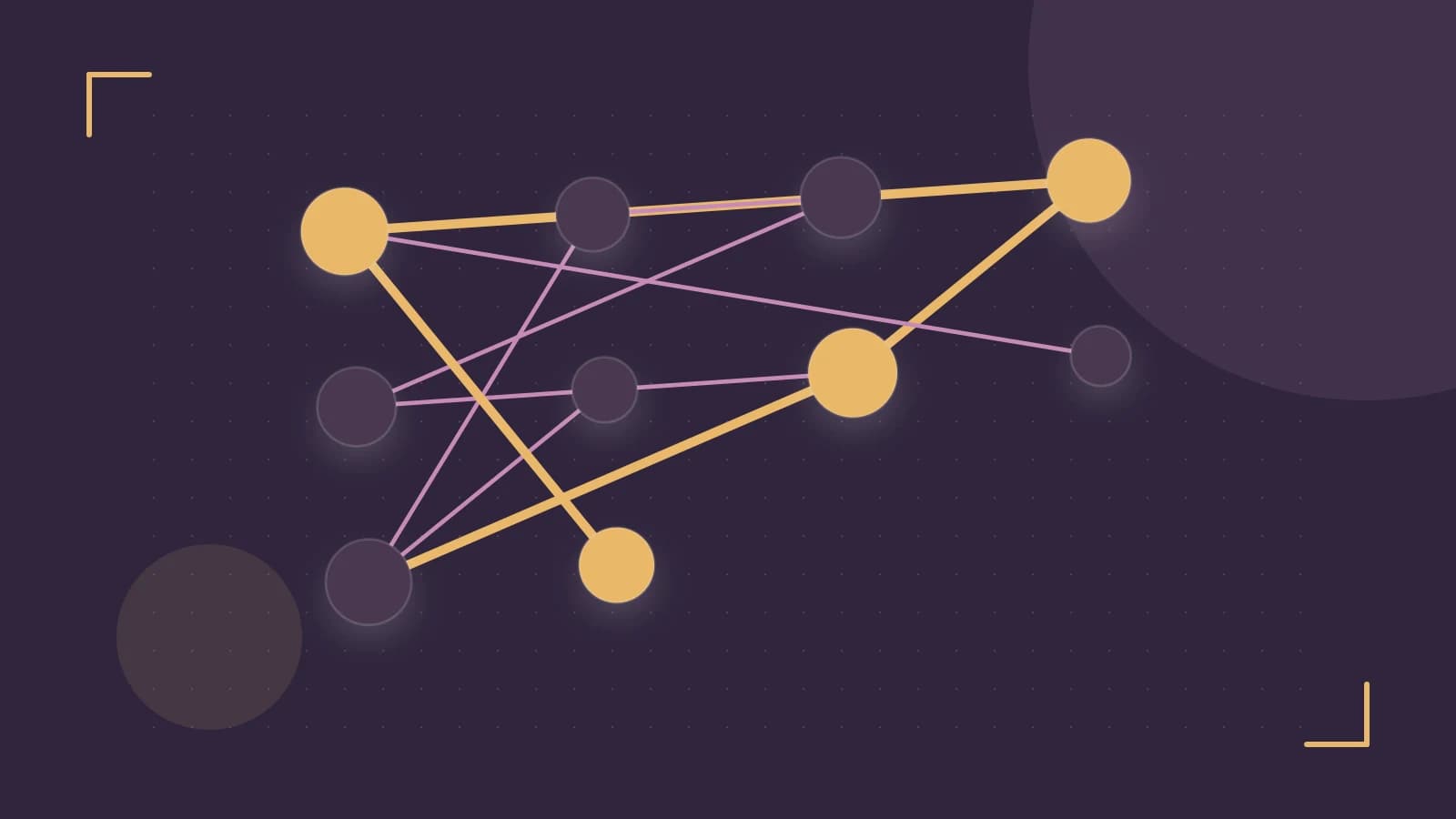 Editorial illustration of an algorithmic node graph with branching paths and a highlighted result