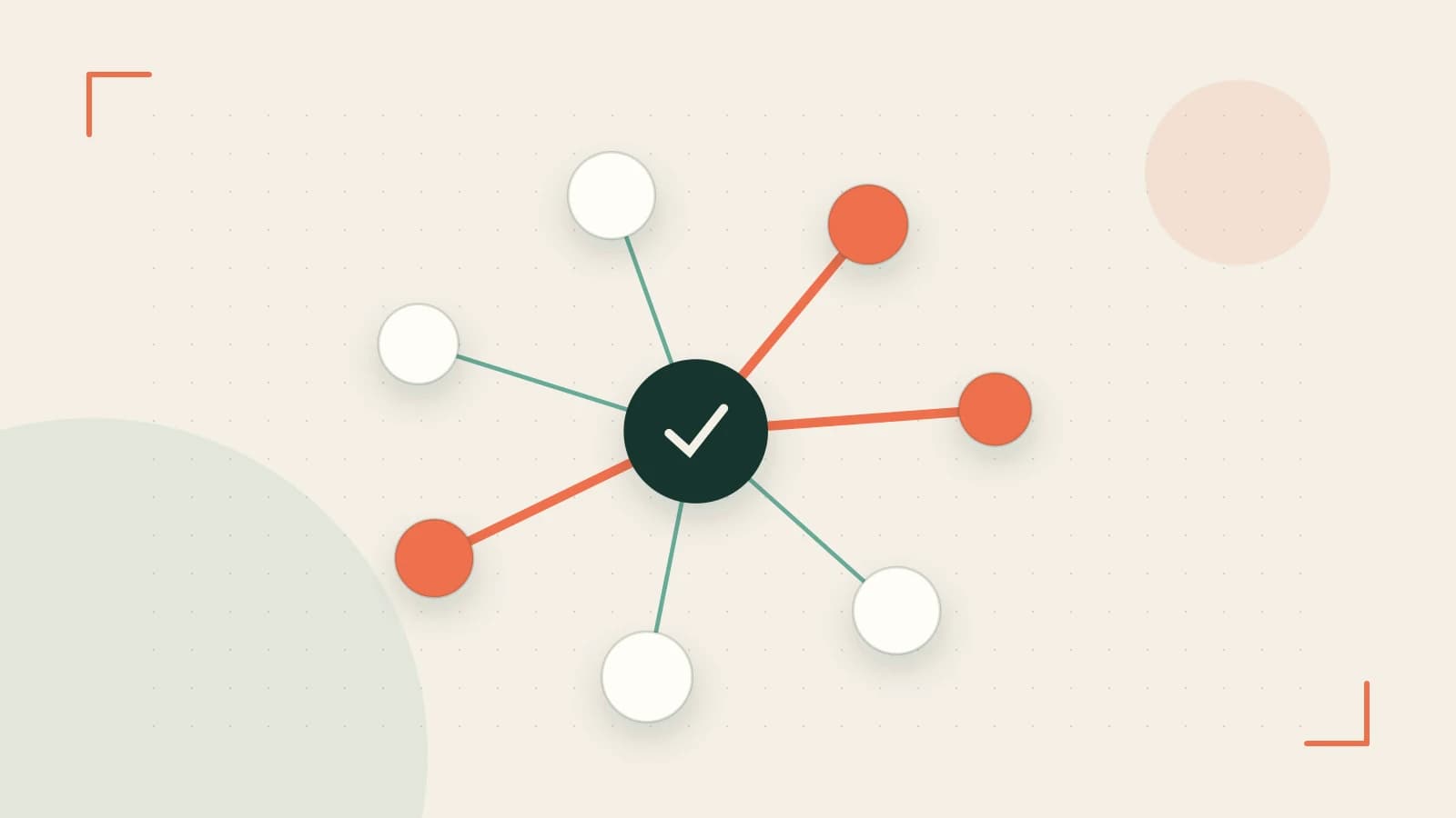 Editorial illustration of an algorithmic node graph with branching paths and a highlighted result