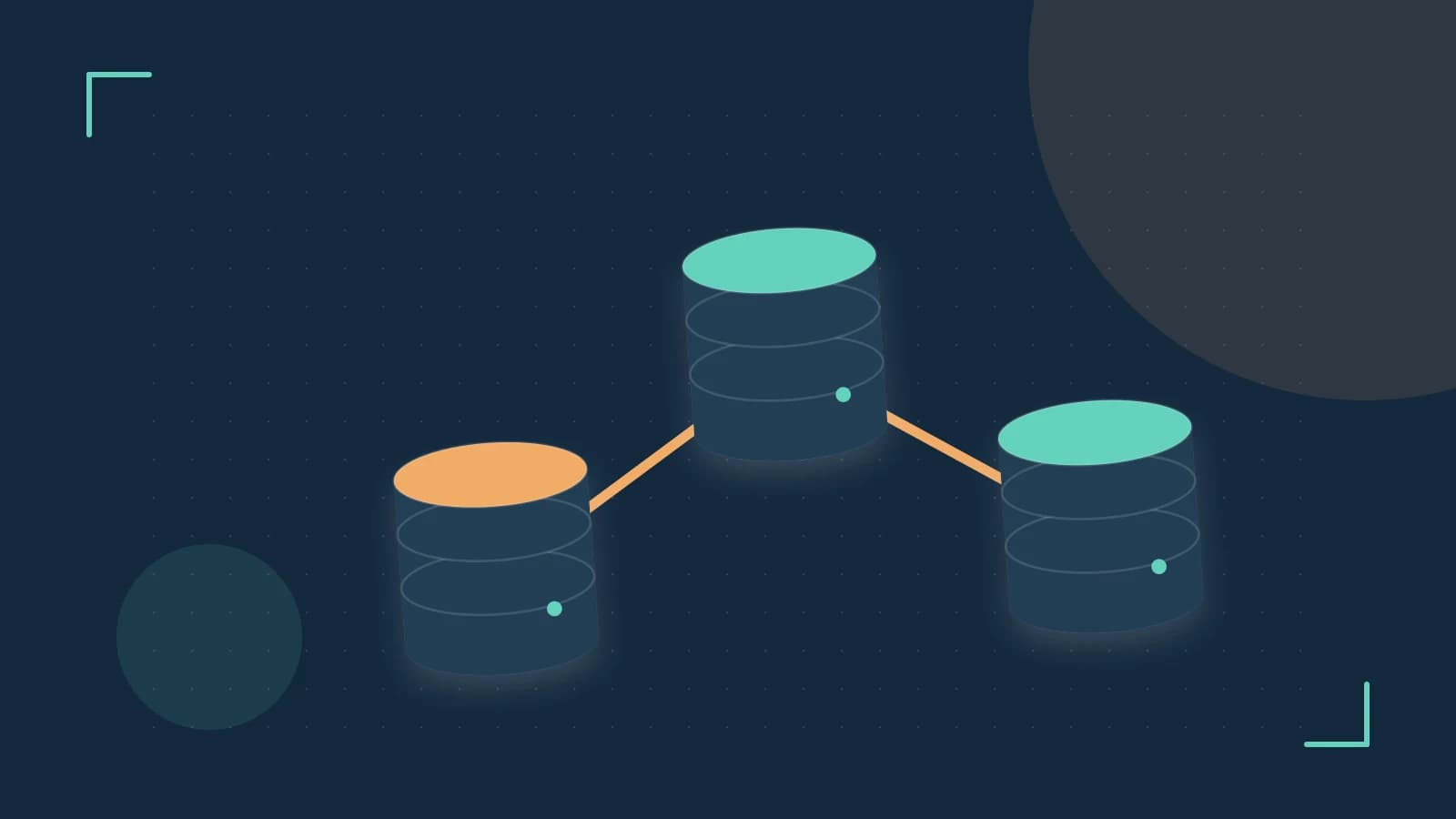 Editorial illustration of structured records, database cylinders and relationships between tables