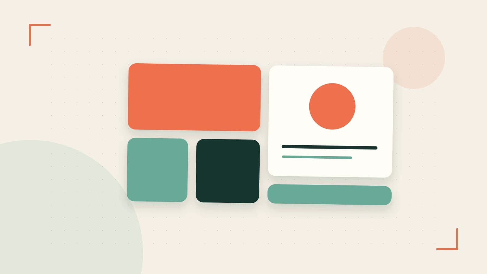 Editorial illustration of responsive browser layouts, overlapping design components and a color system