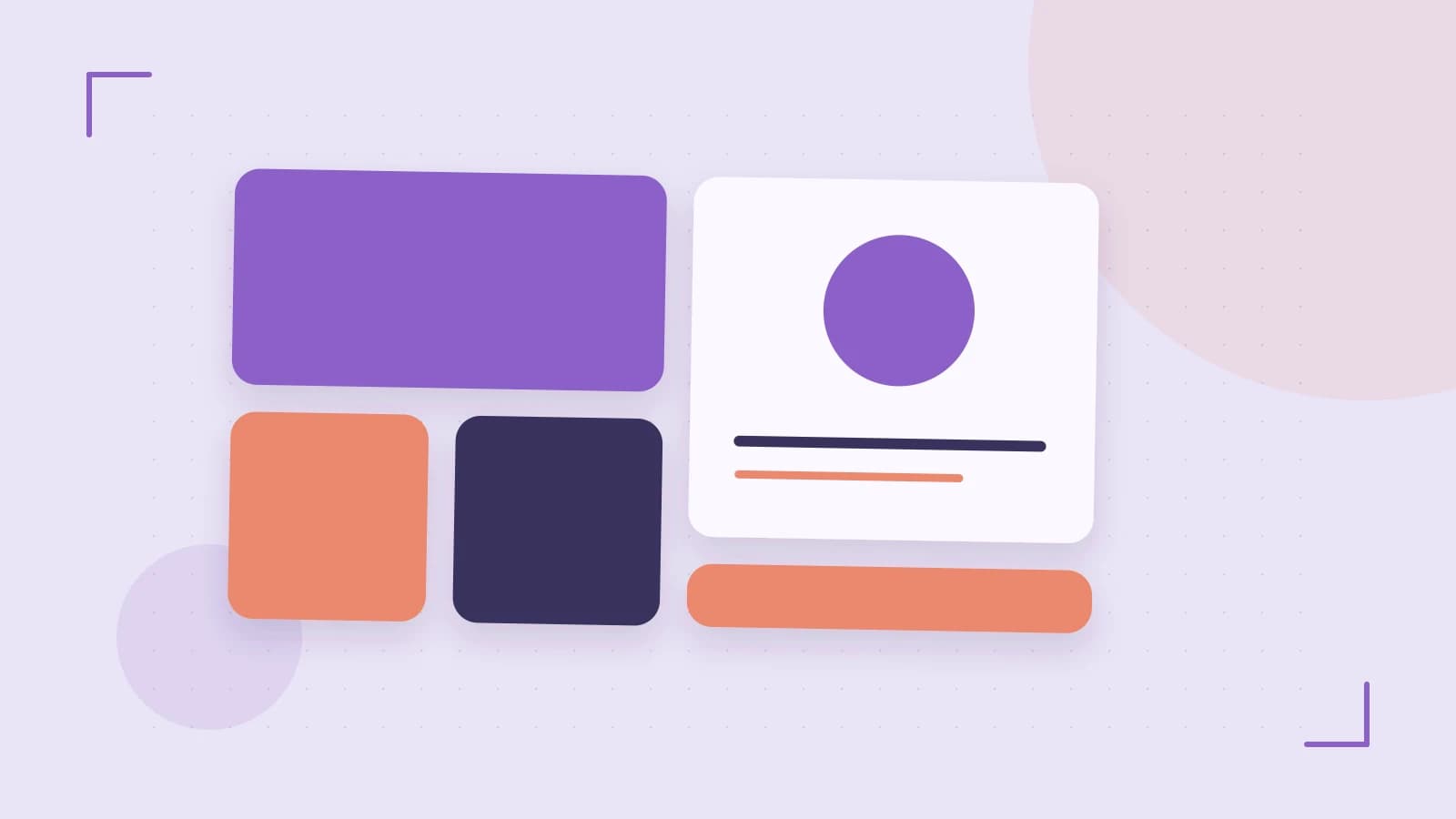 Editorial illustration of responsive browser layouts, overlapping design components and a color system