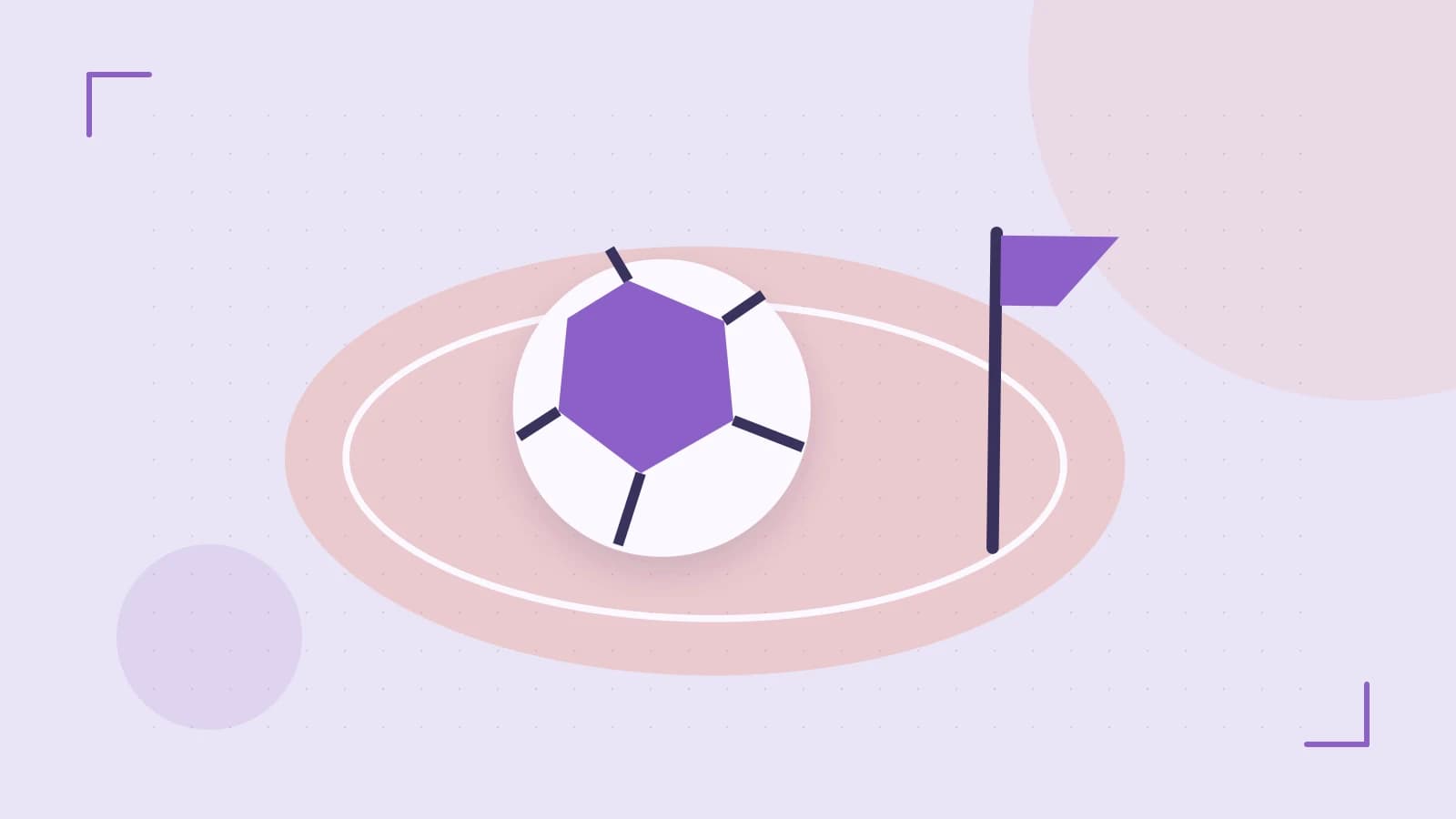 Editorial illustration of a stylized sports ball, stadium geometry and dynamic arcs