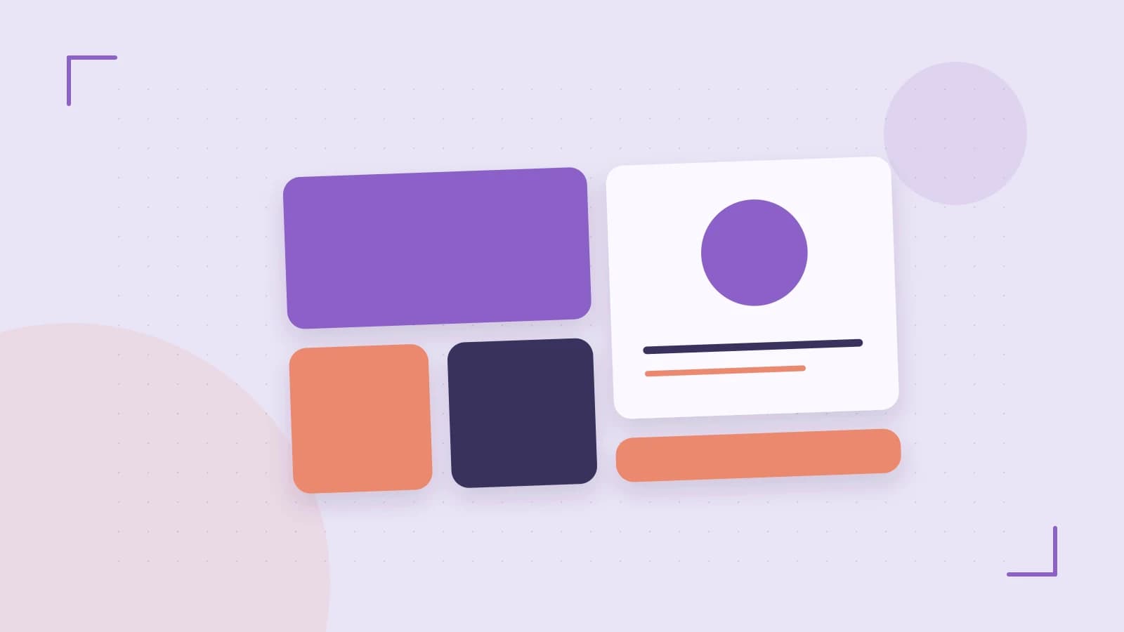 Editorial illustration of responsive browser layouts, overlapping design components and a color system