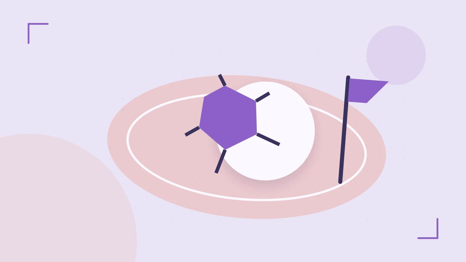 Editorial illustration of a stylized sports ball, stadium geometry and dynamic arcs