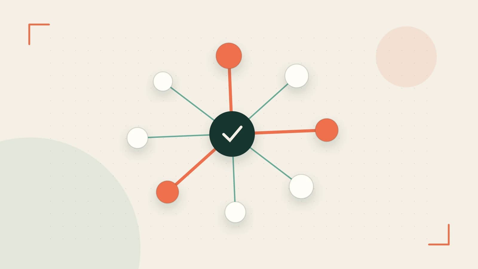 Editorial illustration of an algorithmic node graph with branching paths and a highlighted result