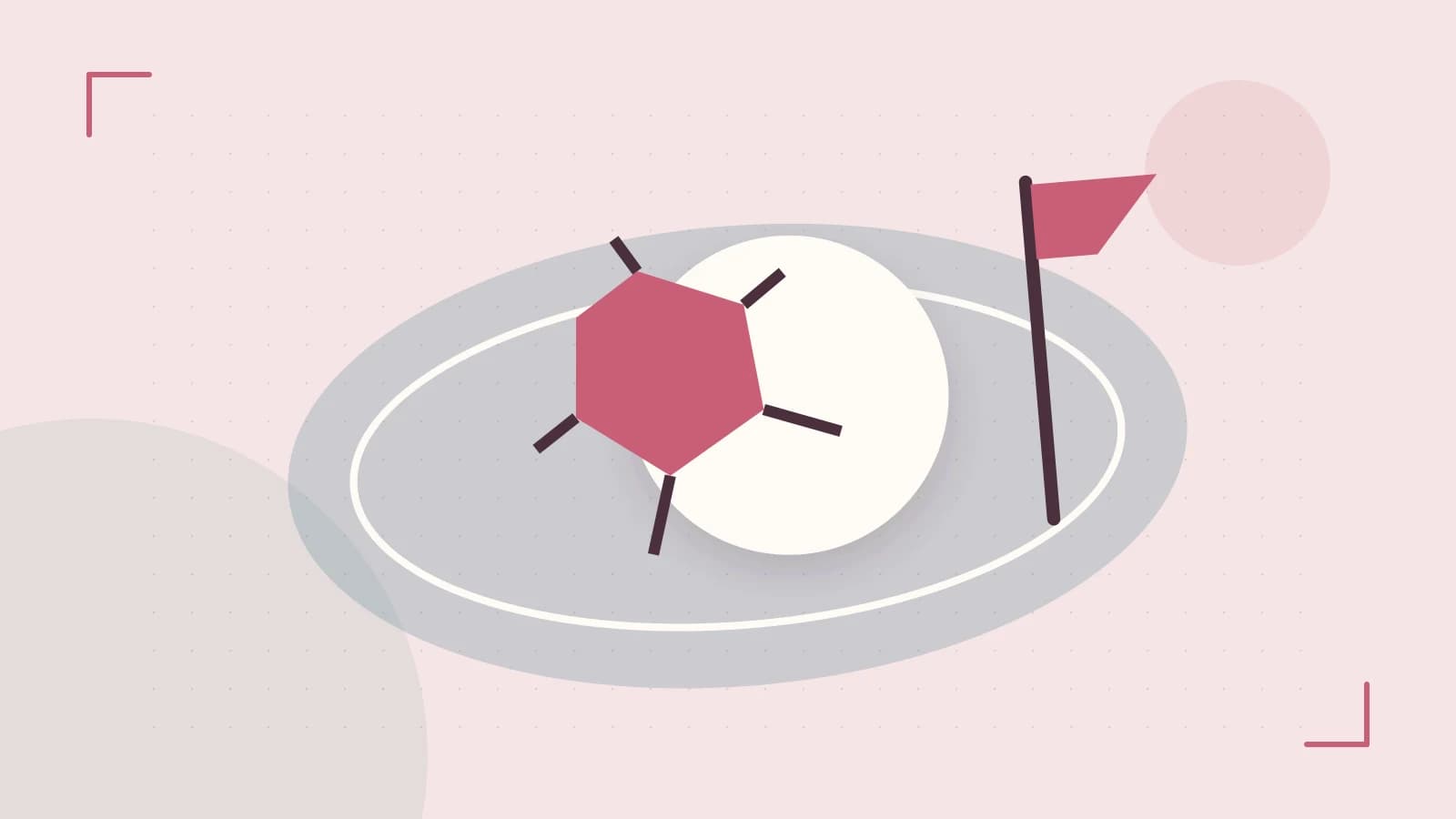 Editorial illustration of a stylized sports ball, stadium geometry and dynamic arcs
