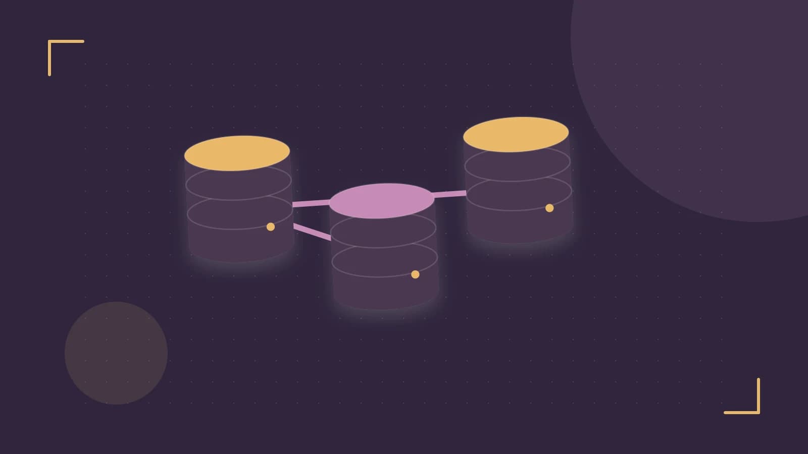 Editorial illustration of structured records, database cylinders and relationships between tables